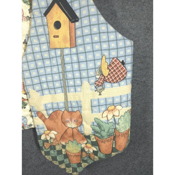 VTG 90s Quilted Reversible Vest Gardening Angel Cat Herb Garden‎ Folk Art L - Picture 3 of 10